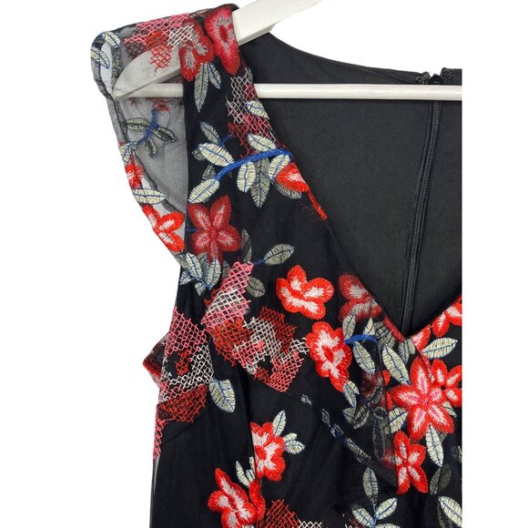 Sam Edelman Black Red Floral Embroidered Sheath Dress Women’s Size 8 - Picture 5 of 12